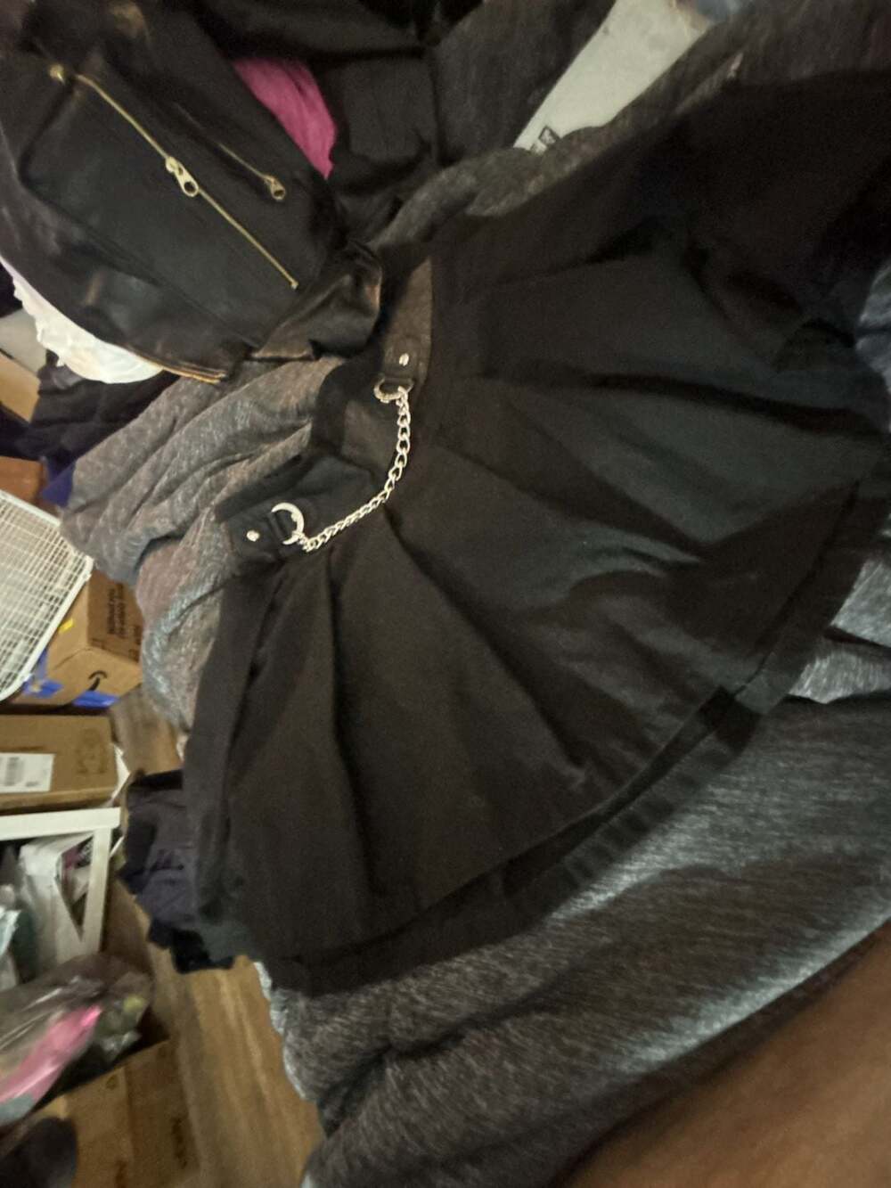 Royal Bones by Daang Goodman Black Pleated Mini Skirt with Chain Detail